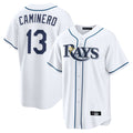 Jamed TB.Rays #13 Junior Caminero Player White Home Game Stitched Jerseys