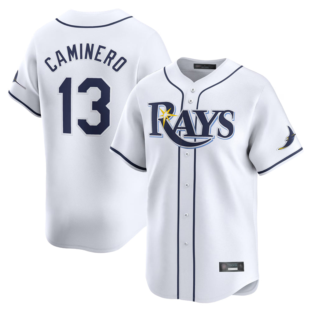 Jamed TB.Rays #13 Junior Caminero Player White Home Limited Stitched Jerseys