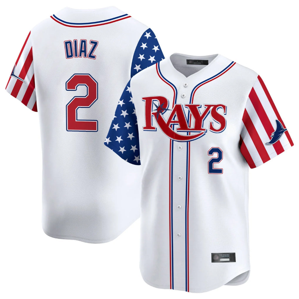 Jamed TB.Rays #2 Yandy Diaz Player White 2025 Independence Day Vapor Premier Limited Stitched Jerseys