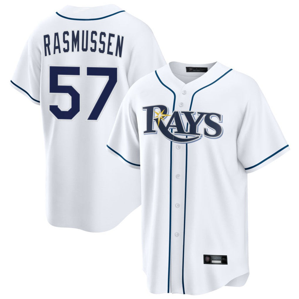 Jamed TB.Rays #57 Drew Rasmussen Player White Home Game Stitched Jerseys