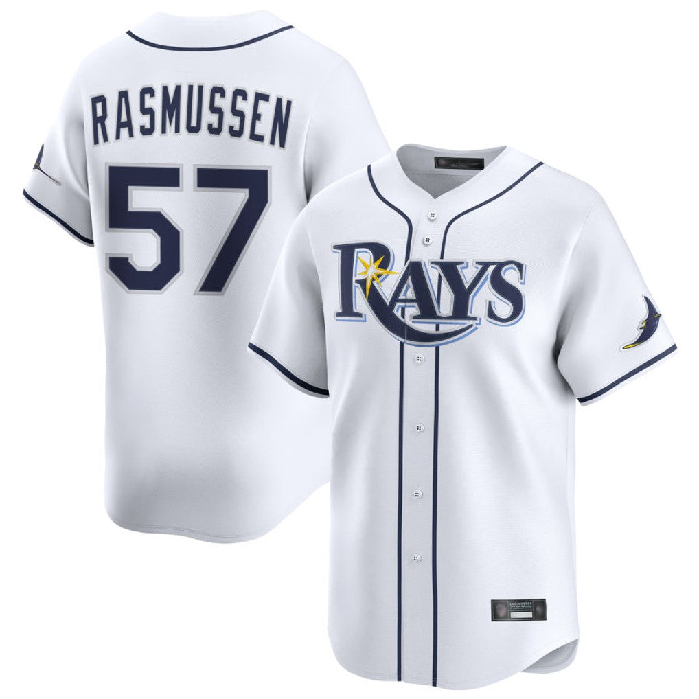 Jamed TB.Rays #57 Drew Rasmussen Player White Home Limited Stitched Jerseys
