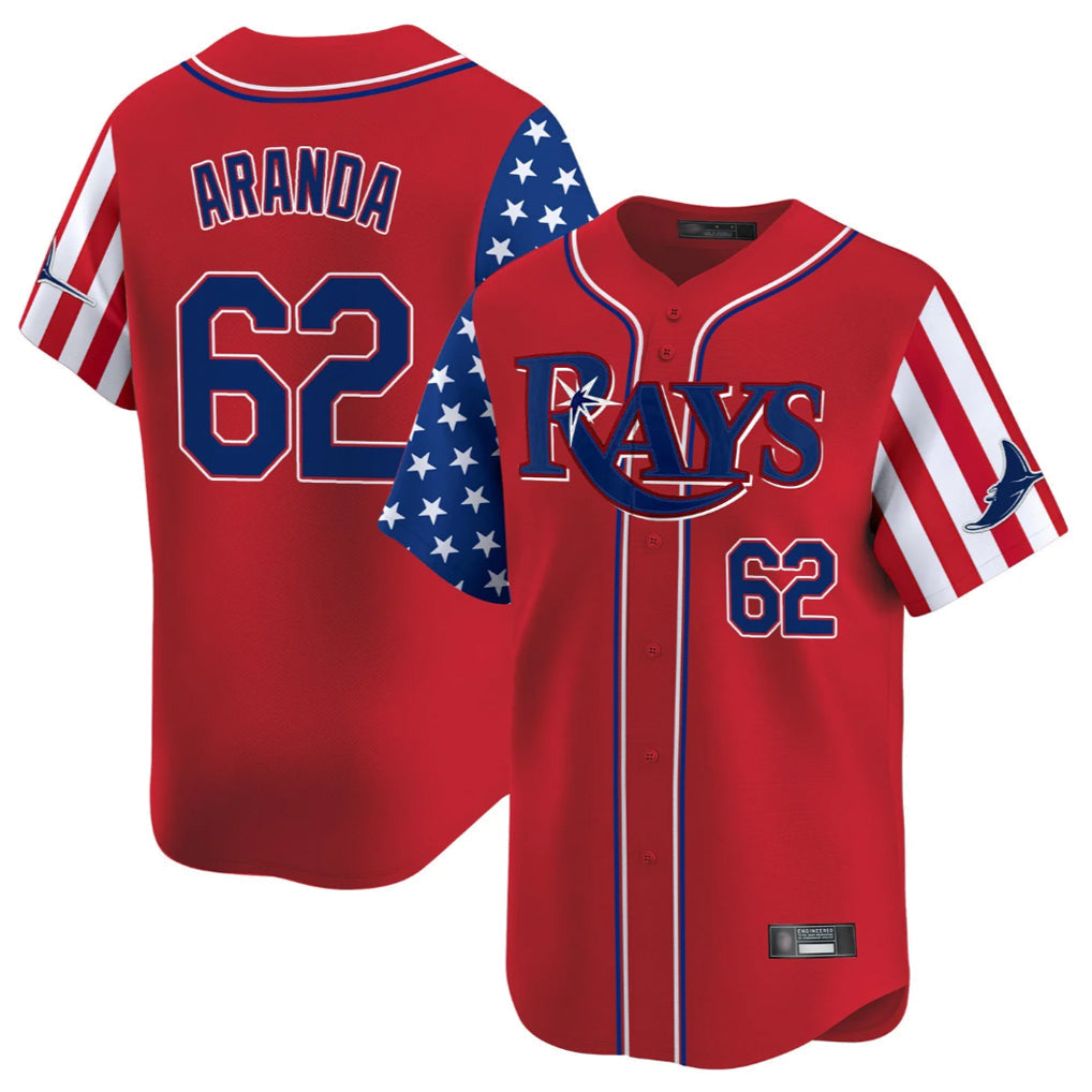 Jamed TB.Rays #62 Jonathan Aranda Player Red 2025 Independence Day Vapor Premier Limited Stitched Jerseys