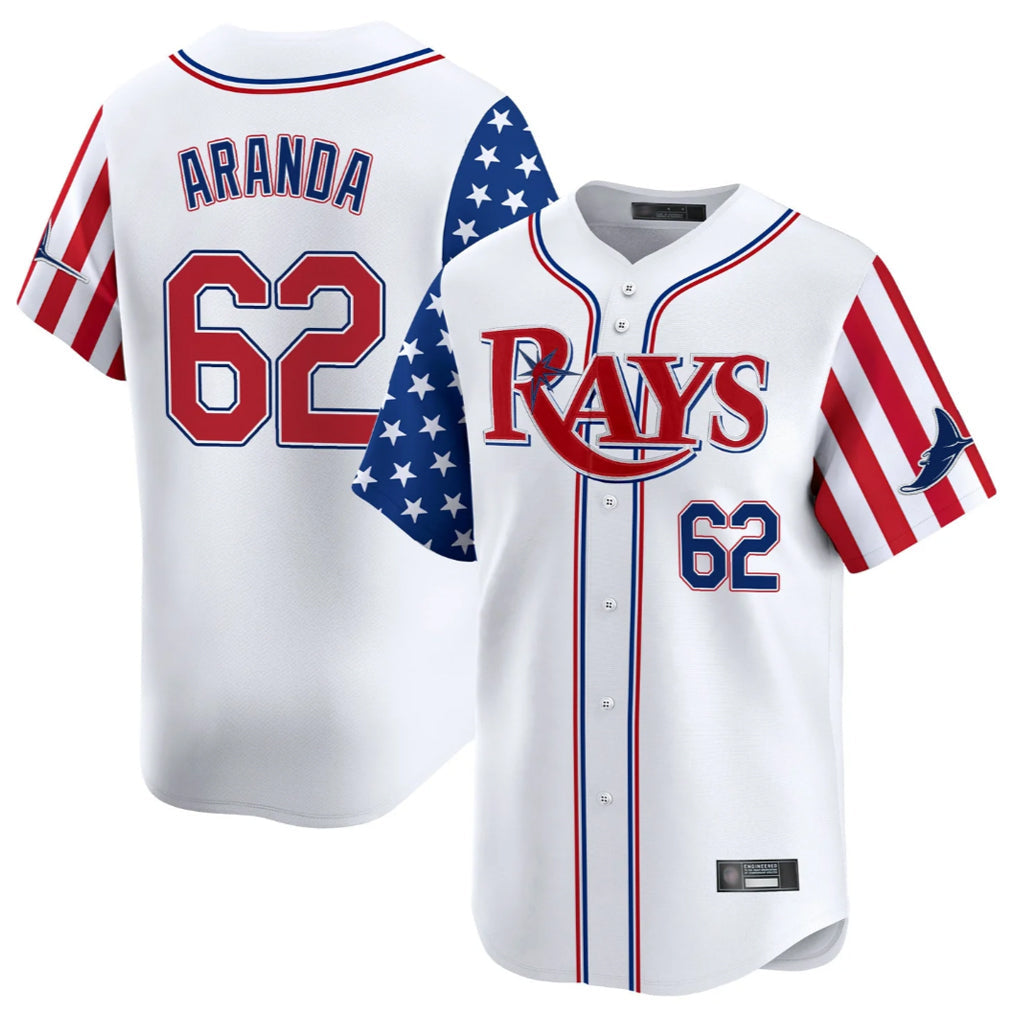 Jamed TB.Rays #62 Jonathan Aranda Player White 2025 Independence Day Vapor Premier Limited Stitched Jerseys