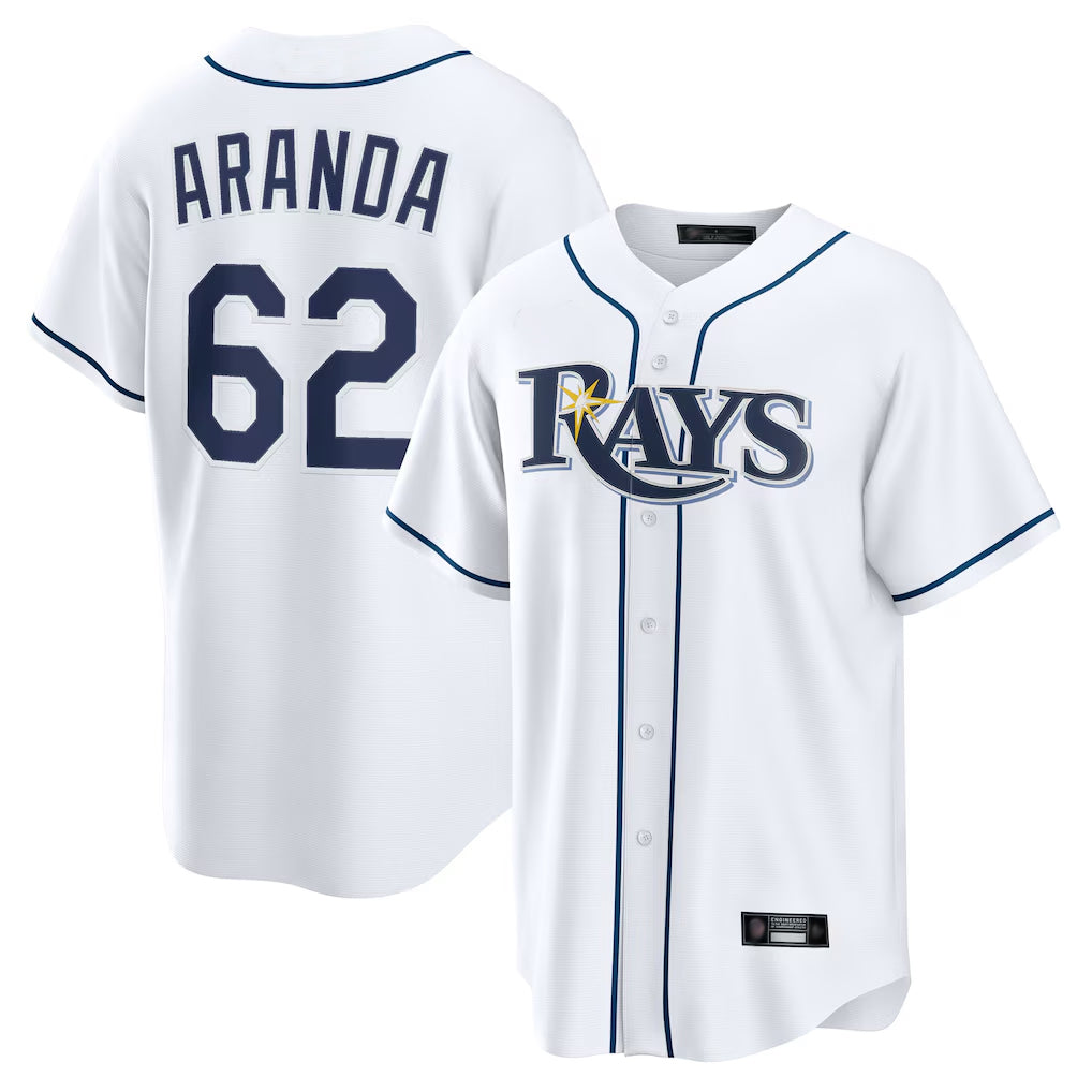 Jamed TB.Rays #62 Jonathan Aranda Player White Home Game Stitched Jerseys