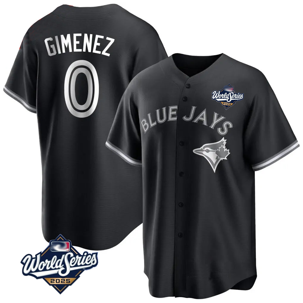Jamed T.Blue Jays #0 Andres Gimenez Player Black 2025 World Series Game Stitched Jerseys