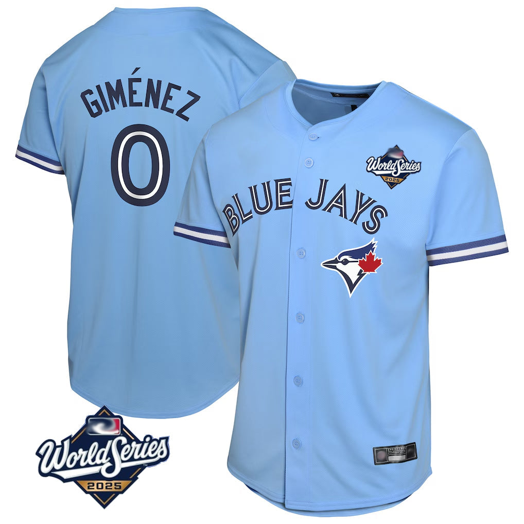 Jamed T.Blue Jays #0 Andres Gimenez Player Blue 2025 World Series Game Stitched Jerseys