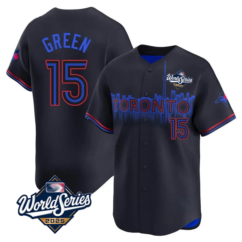 Jamed T.Blue Jays #15 Chad Green Player Black&Blue 2025 World Series City Connect Stitched Jerseys