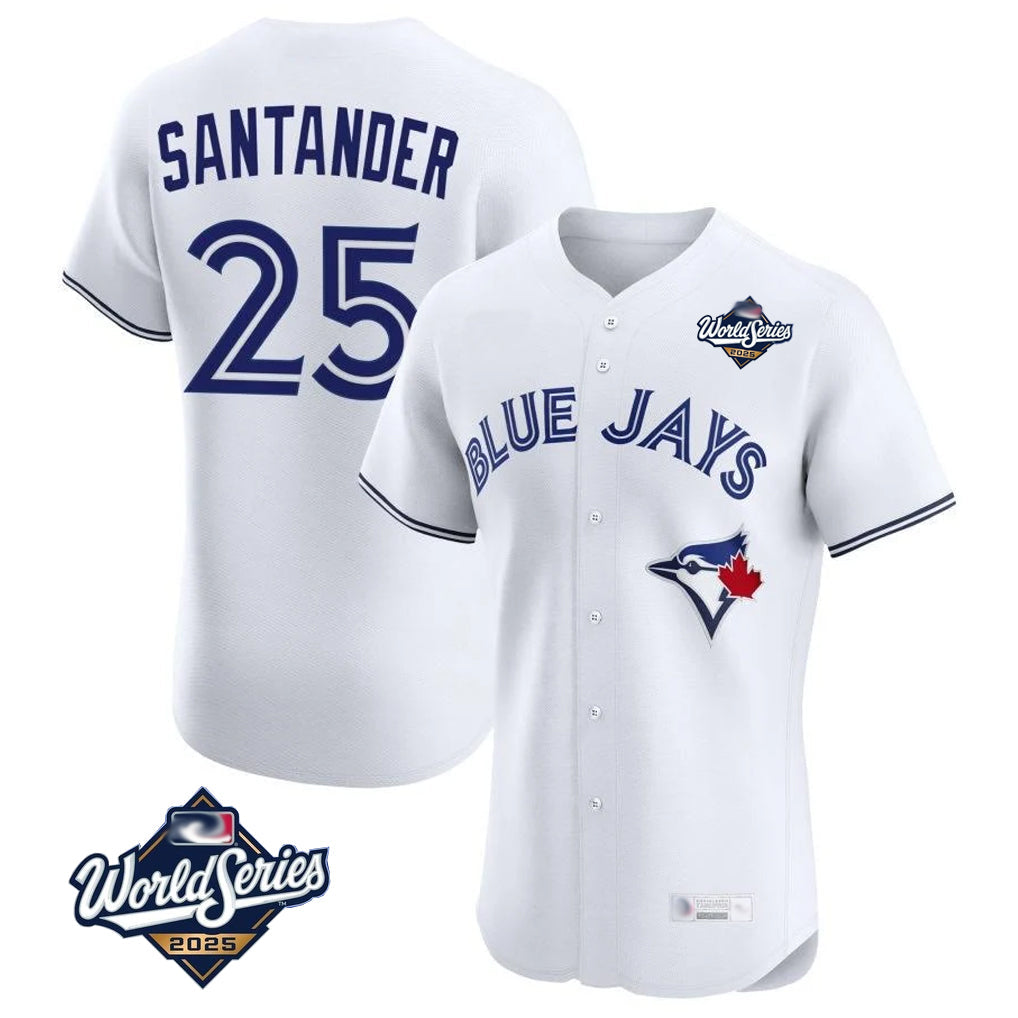 Jamed T.Blue Jays #25 Anthony Santander Player White 2025 World Series Elite Limited Home Stitched Jerseys