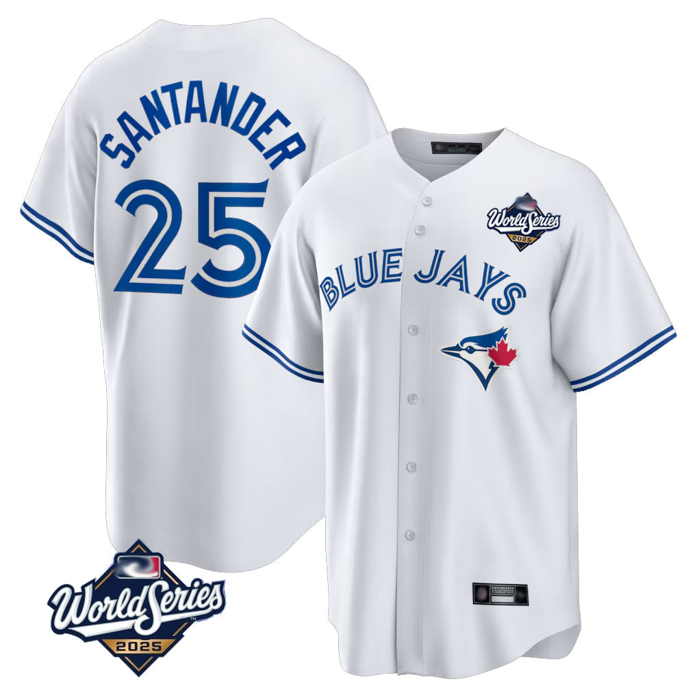 Jamed T.Blue Jays #25 Anthony Santander Player White 2025 World Series Game Stitched Jerseys