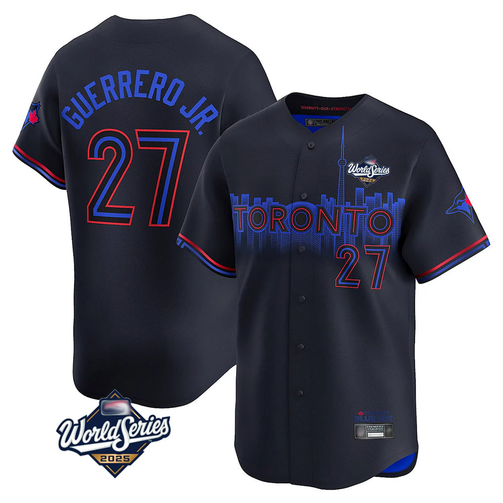 Jamed T.Blue Jays #27 Vladimir Guerrero Jr Player Black 2025 World Series City Connect Limited Stitched Jersey
