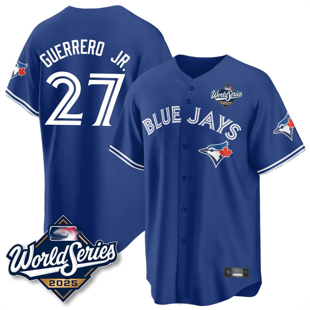 Jamed T.Blue Jays #27 Vladimir Guerrero Jr Player Blue 2025 World Series Stitched Jersey