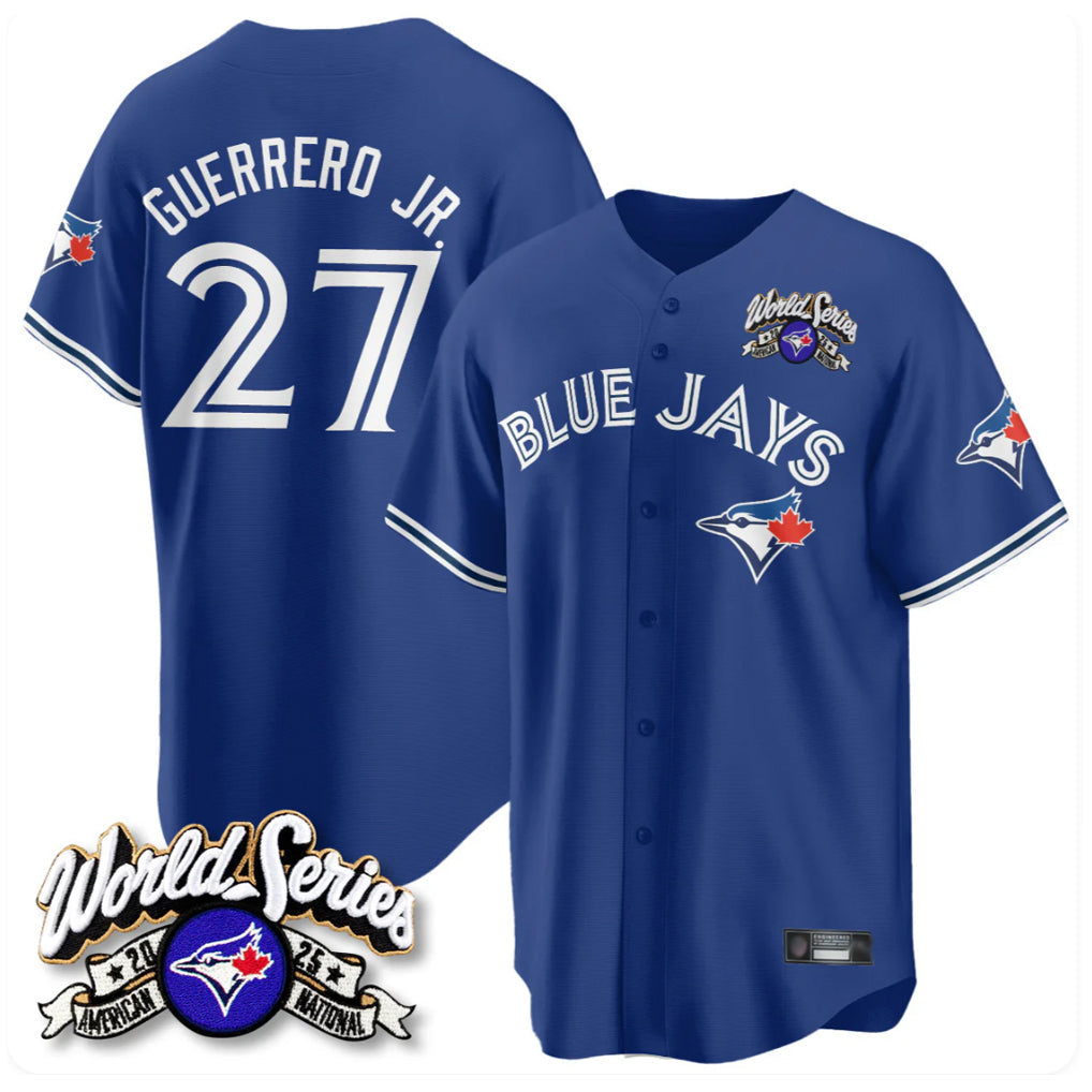 Jamed T.Blue Jays #27 Vladimir Guerrero Jr Player Navy 2025 American League All Stitched Jerseys