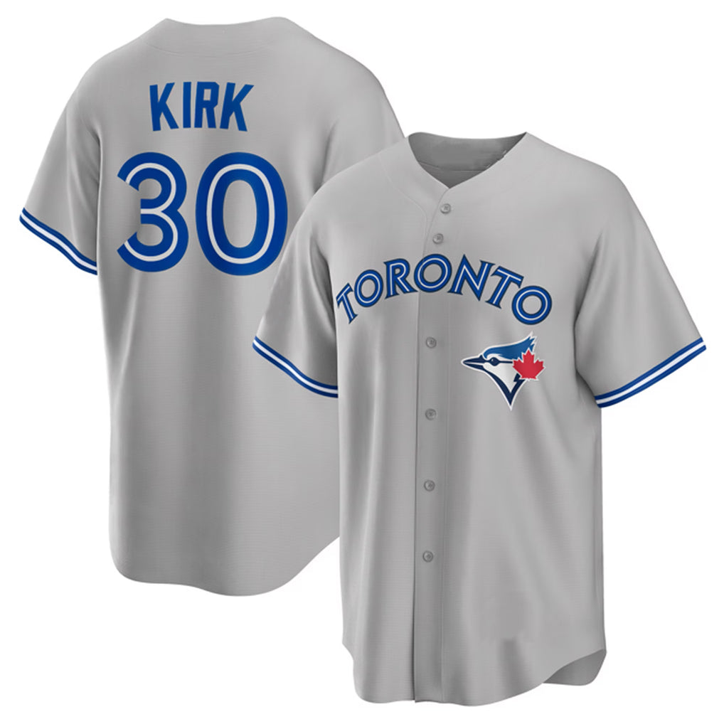 Jamed T.Blue Jays #30 Alejandro Kirk Player Gray Home Game Stitched Jerseys