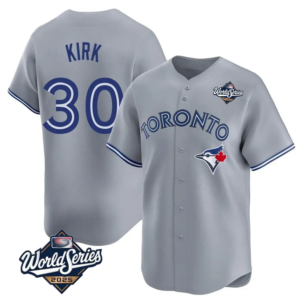 Jamed T.Blue Jays #30 Alejandro Kirk Player Gray&Blue 2025 World Series Limited Stitched Jerseys