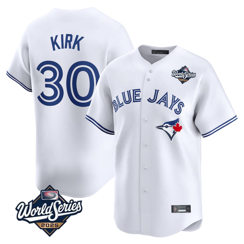 Jamed T.Blue Jays #30 Alejandro Kirk Player White 2025 World Series Home Limited Stitched Jerseys