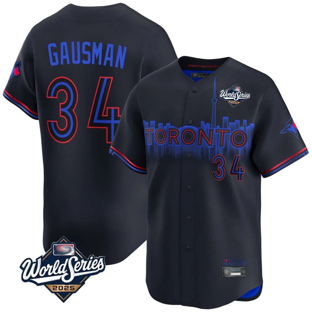 Jamed T.Blue Jays #34 Kevin Gausman Player Black 2025 World Series City Connect Stitched Jerseys