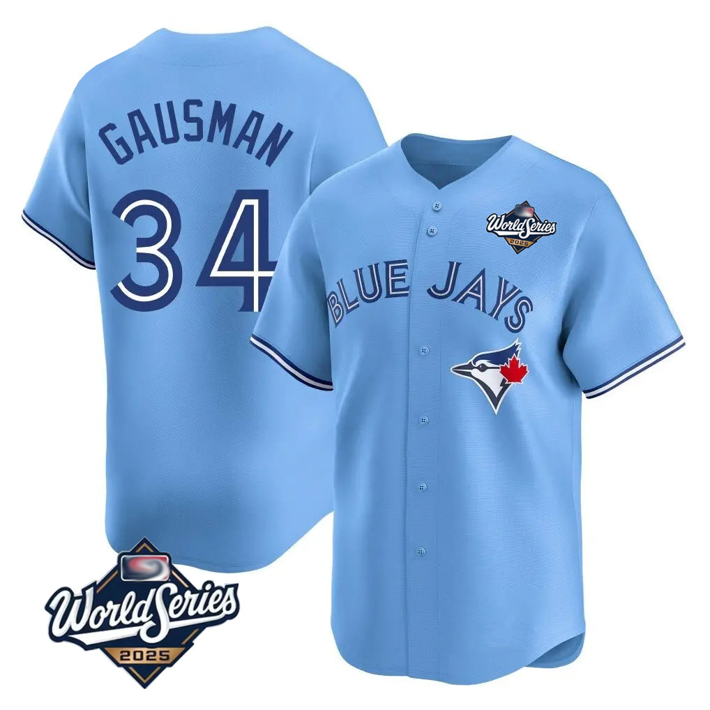 Jamed T.Blue Jays #34 Kevin Gausman Player Blue 2025 World Series Limited Stitched Jerseys