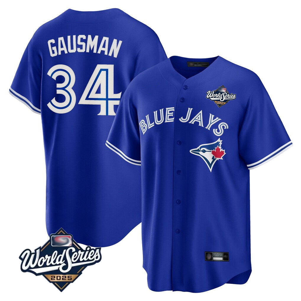 Jamed T.Blue Jays #34 Kevin Gausman Player Royal 2025 World Series Limited Stitched Jerseys