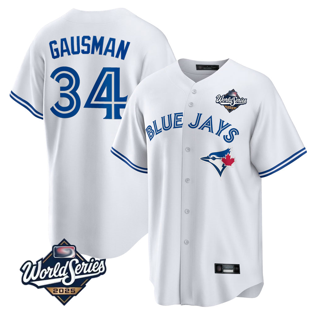 Jamed T.Blue Jays #34 Kevin Gausman Player White 2025 American League All Stitched Jersey