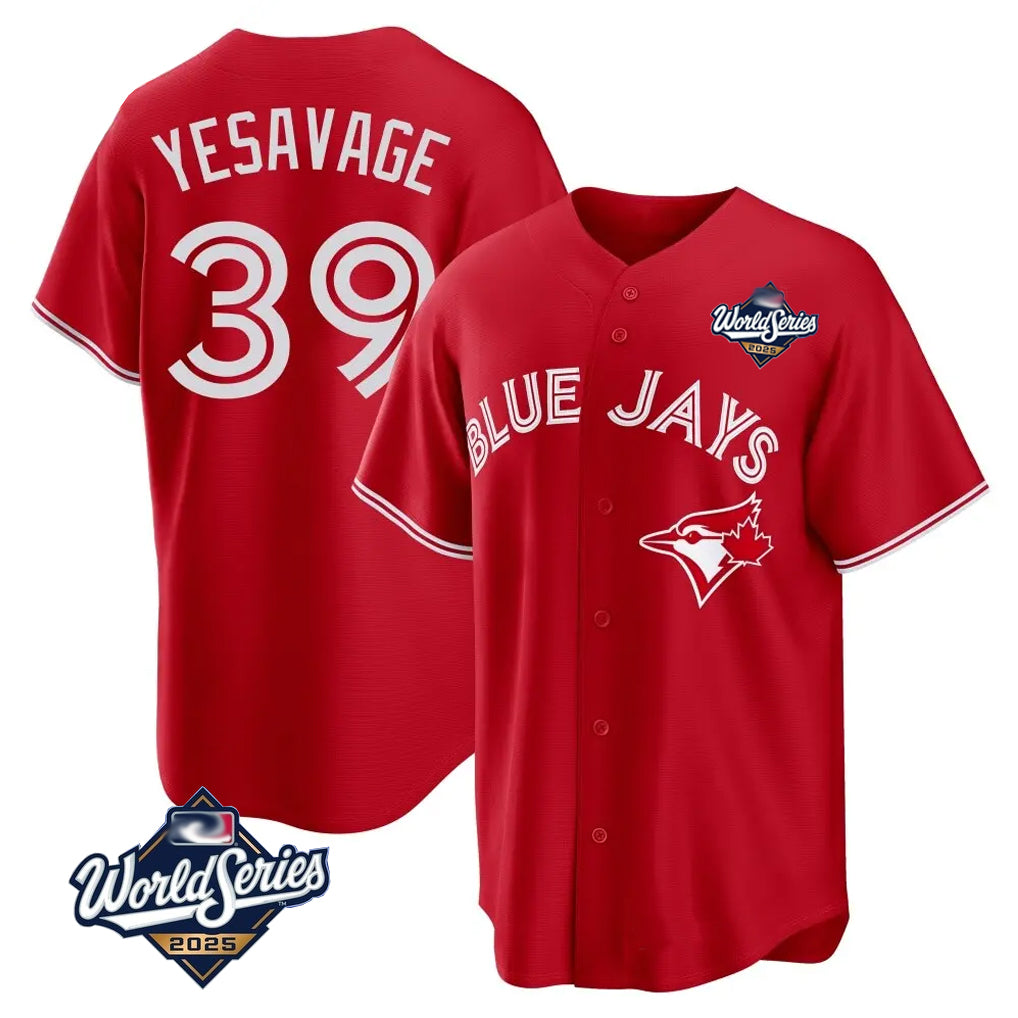 Jamed T.Blue Jays #39 Trey Yesavage Player Red 2025 World Series Game All Stitched Jerseys