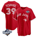 Jamed T.Blue Jays #39 Trey Yesavage Player Red 2025 World Series Game All Stitched Jerseys