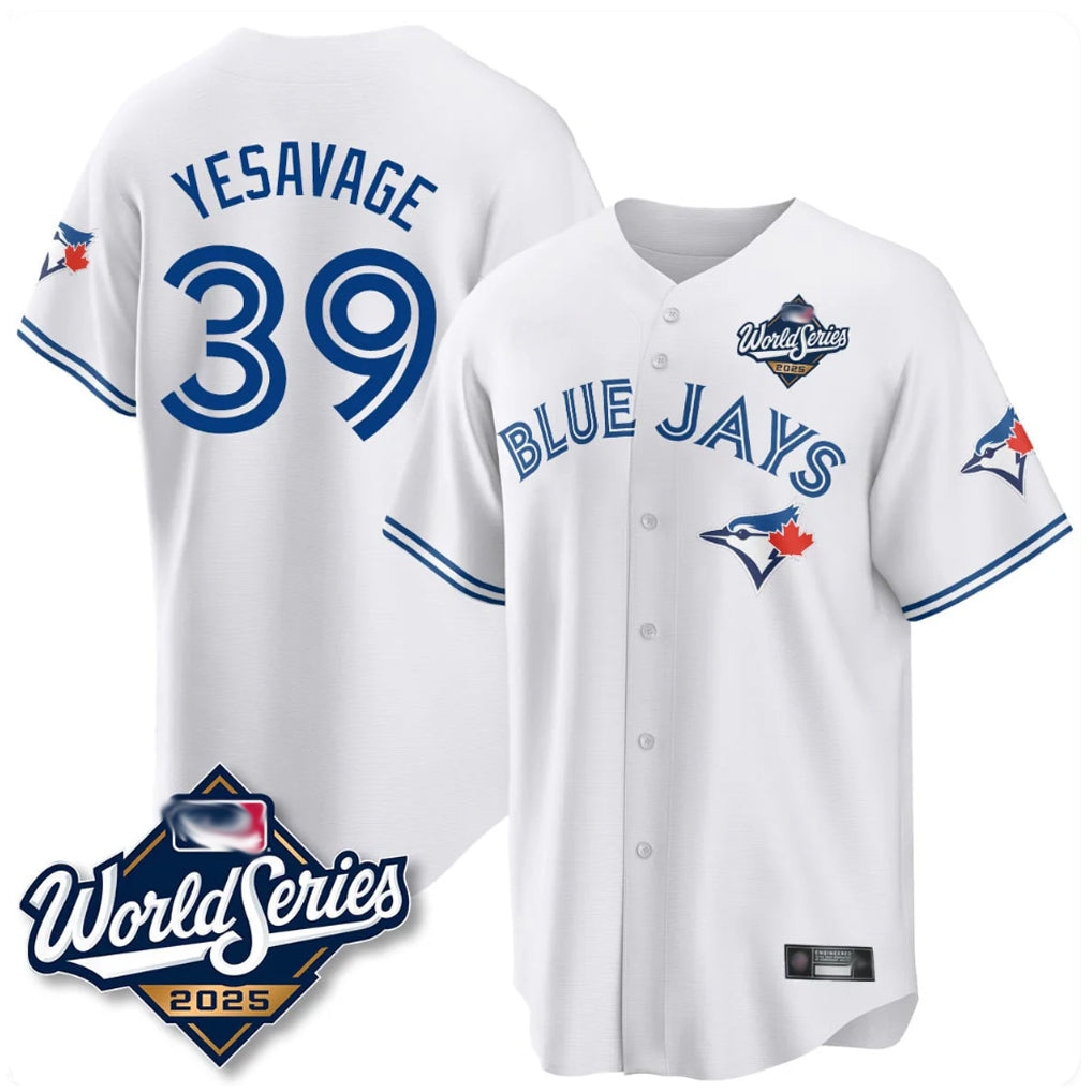Jamed T.Blue Jays #39 Trey Yesavage Player White 2025 World Series Game All Stitched Jerseys