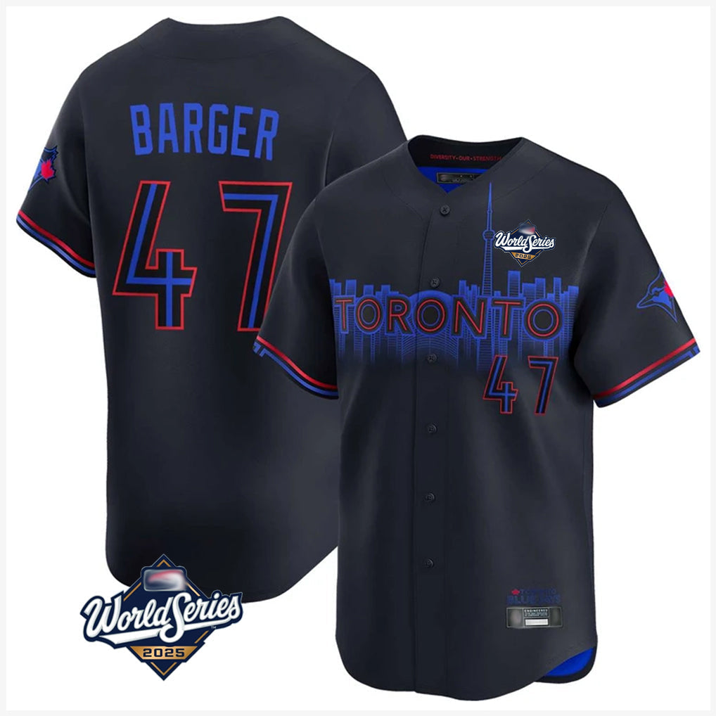 Jamed T.Blue Jays #47 Addison Barger Player Black 2025 World Series City Connect Stitched Jerseys