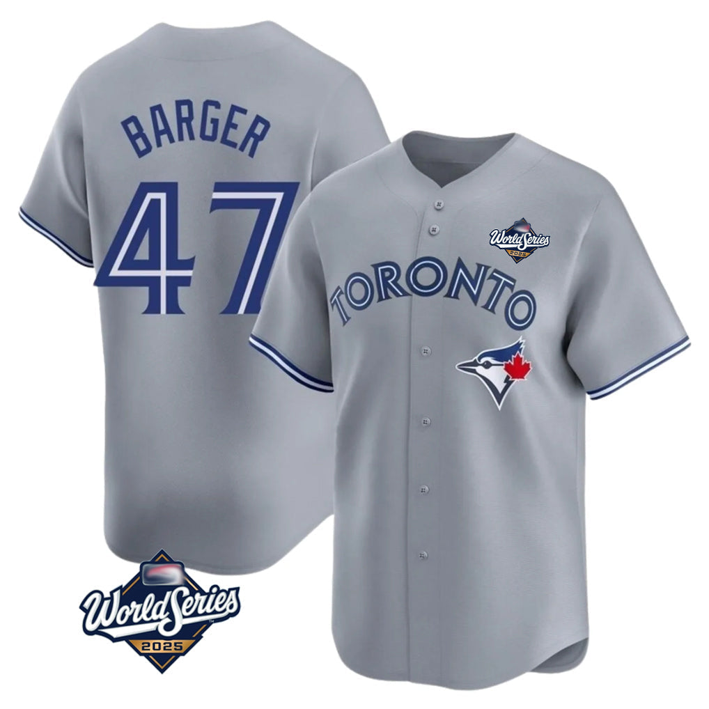 Jamed T.Blue Jays #47 Addison Barger Player Gray 2025 World Series Stitched Jerseys