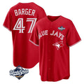 Jamed T.Blue Jays #47 Addison Barger Player Red 2025 World Series Game Stitched Jerseys