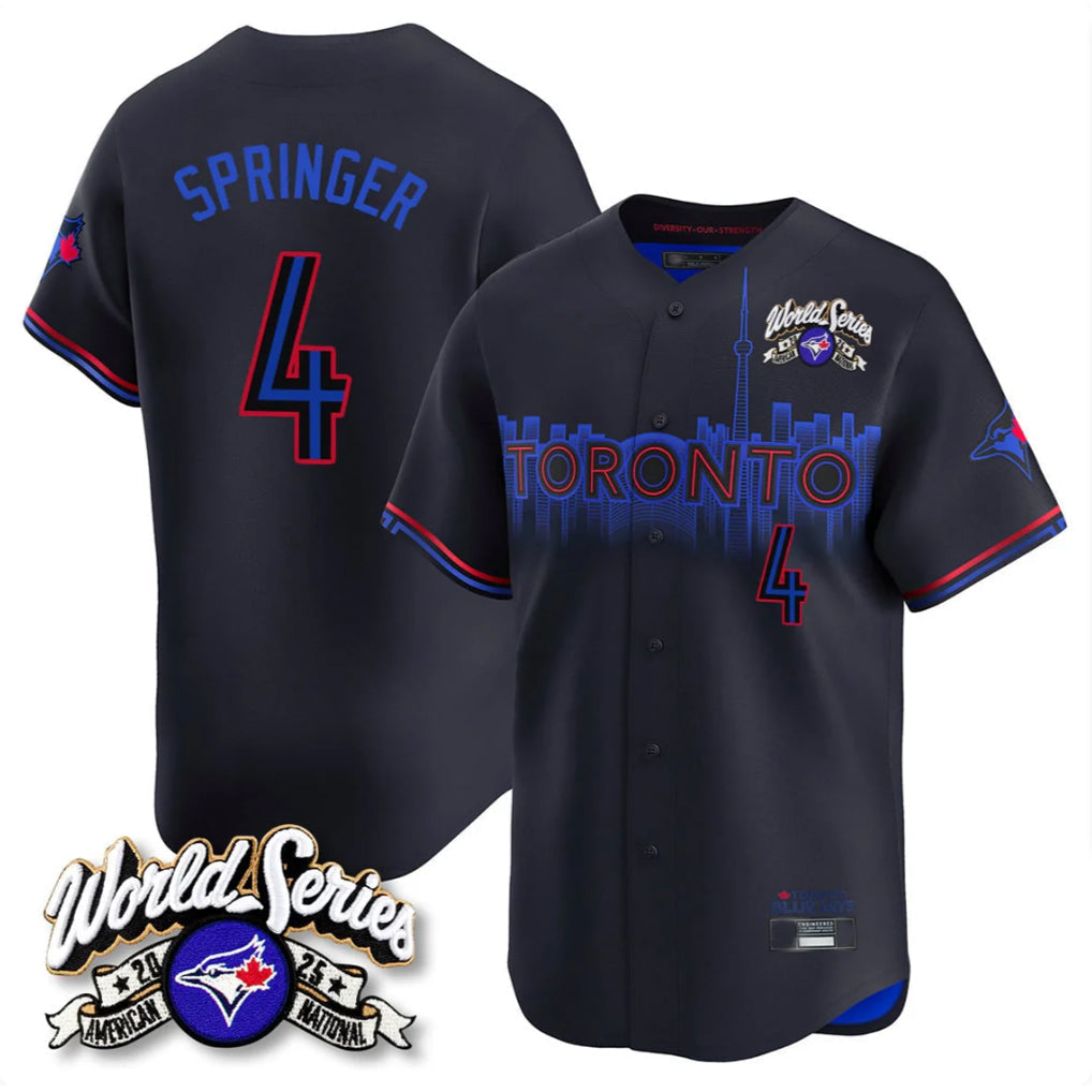 Jamed T.Blue Jays #4 George Springer Player Black 2025 American League City Connect Limited Stitched Jerseys