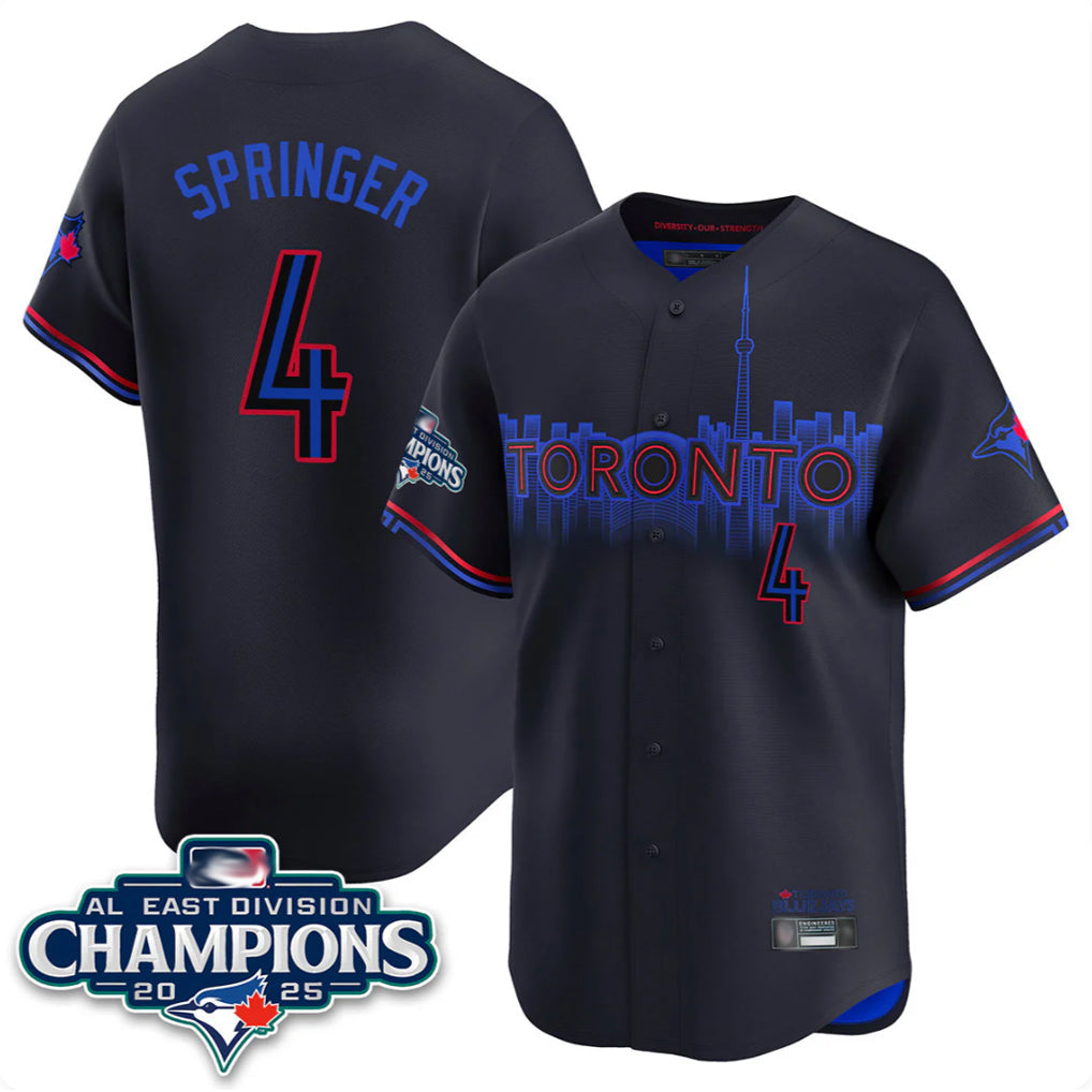 Jamed T.Blue Jays #4 George Springer Player Black AL East Division City Connect Limited Stitched Jerseys
