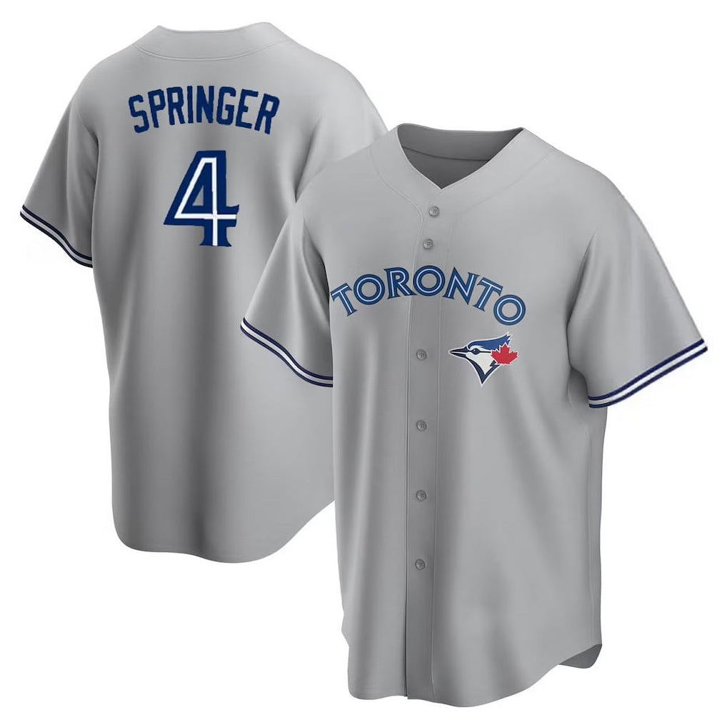 Jamed T.Blue Jays #4 George Springer Player Gray Home Game Stitched Jerseys