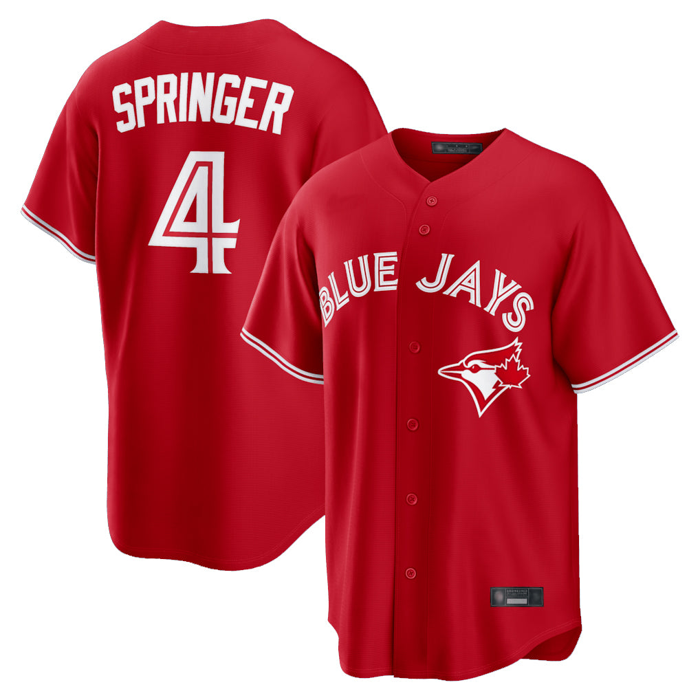 Jamed T.Blue Jays #4 George Springer Player Red Home Game Stitched Jerseys