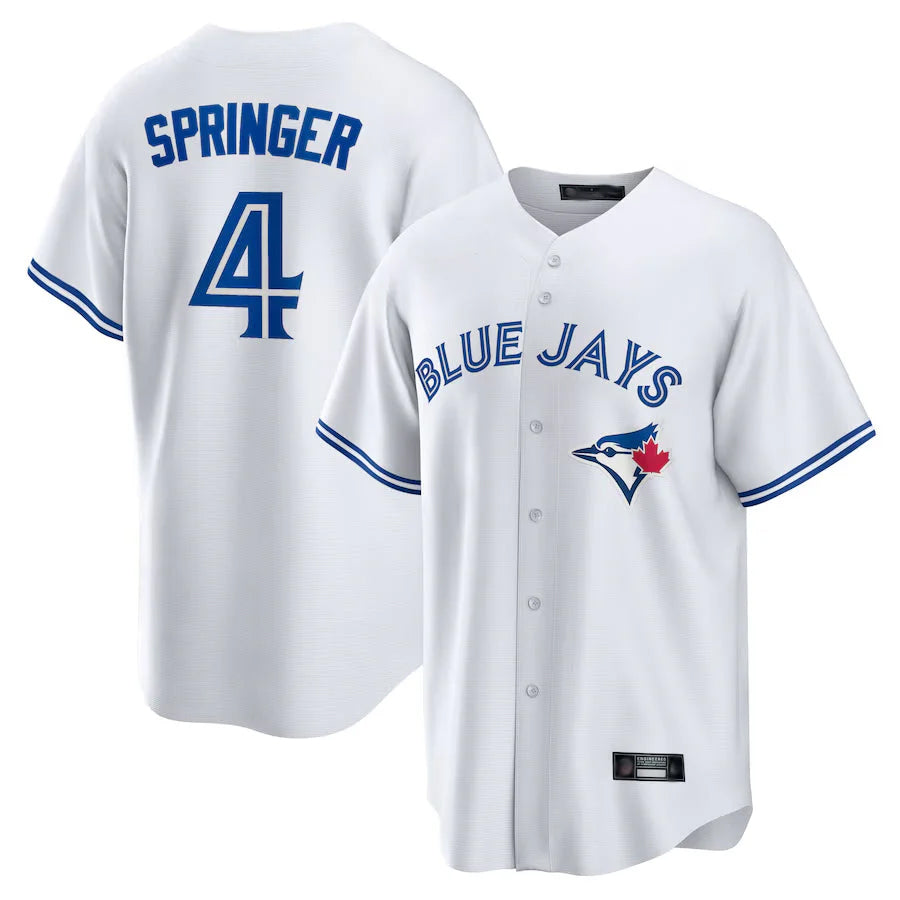 Jamed T.Blue Jays #4 George Springer Player White Home Game Stitched Jerseys