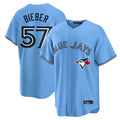 Jamed T.Blue Jays #57 Shane Bieber Player Blue Home Stitched Jerseys