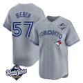 Jamed T.Blue Jays #57 Shane Bieber Player Gray 2025 World Series All Stitched Jerseys