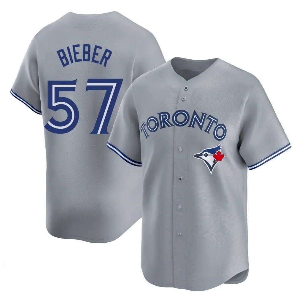 Jamed T.Blue Jays #57 Shane Bieber Player Gray Home Stitched Jerseys