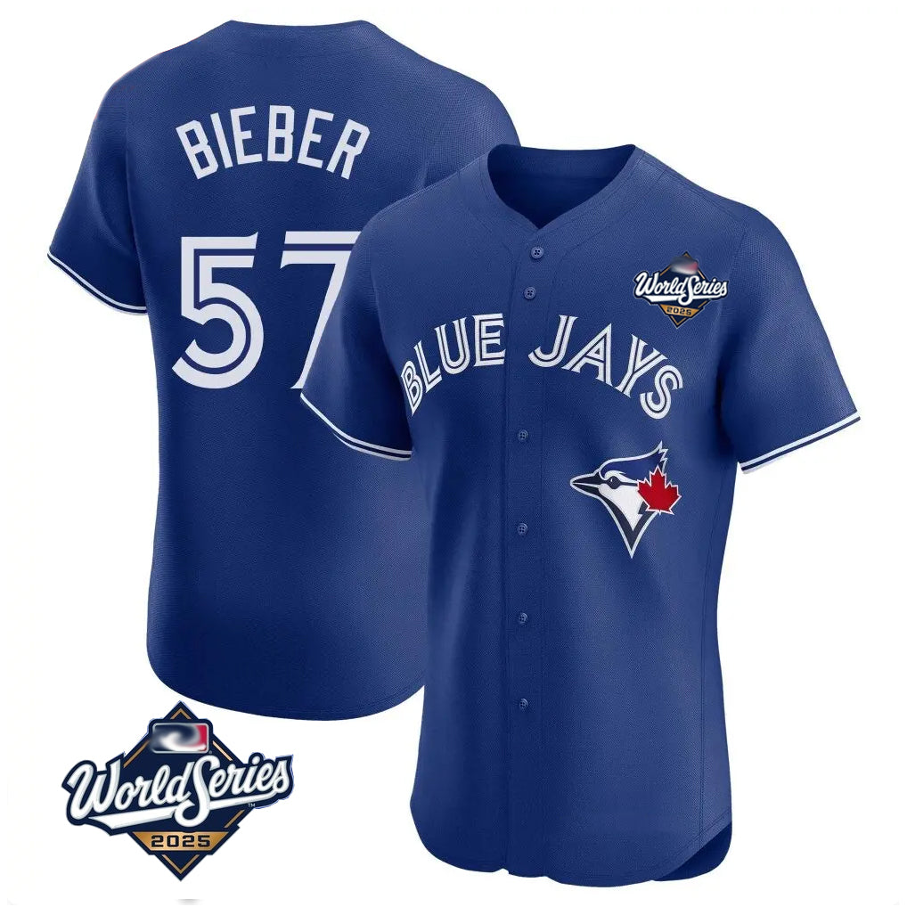 Jamed T.Blue Jays #57 Shane Bieber Player Royal 2025 World Series Elite All Stitched Jerseys