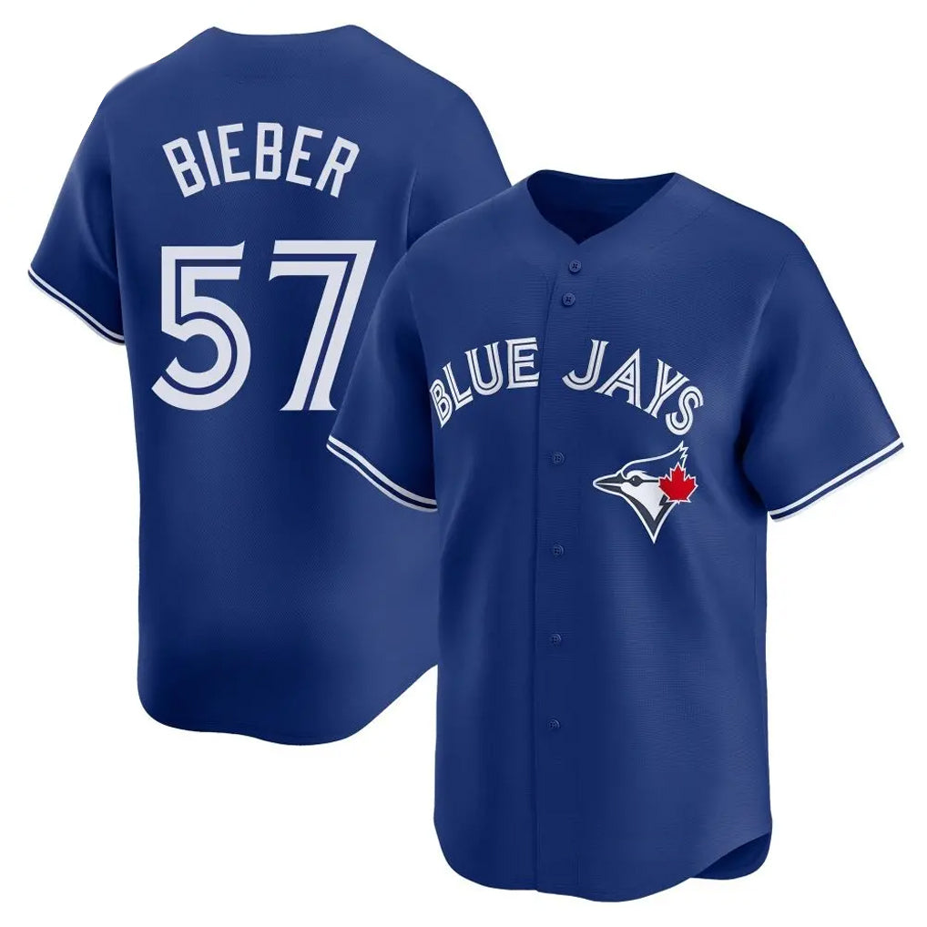 Jamed T.Blue Jays #57 Shane Bieber Player Royal Home Stitched Jerseys