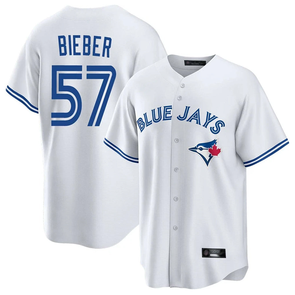 Jamed T.Blue Jays #57 Shane Bieber Player White Game Stitched Jerseys