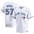 Jamed T.Blue Jays #57 Shane Bieber Player White Limited Home Stitched Jerseys