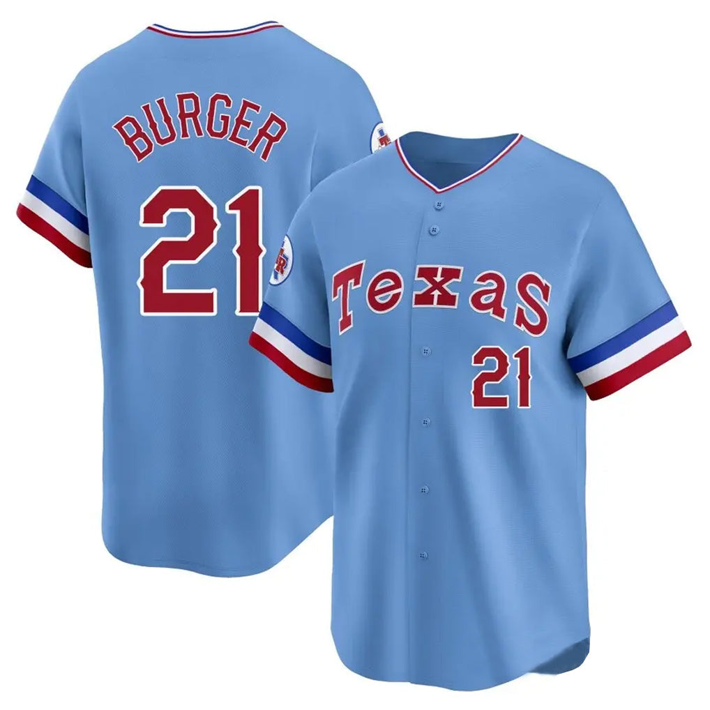 Jamed T.Rangers #21 Jake Burger Player Light Blue Cooperstown Collection Limited Stitched Jerseys