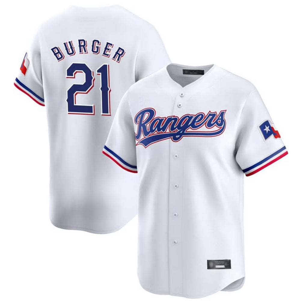 Jamed T.Rangers #21 Jake Burger Player White&Blue Home Limited Stitched Jerseys