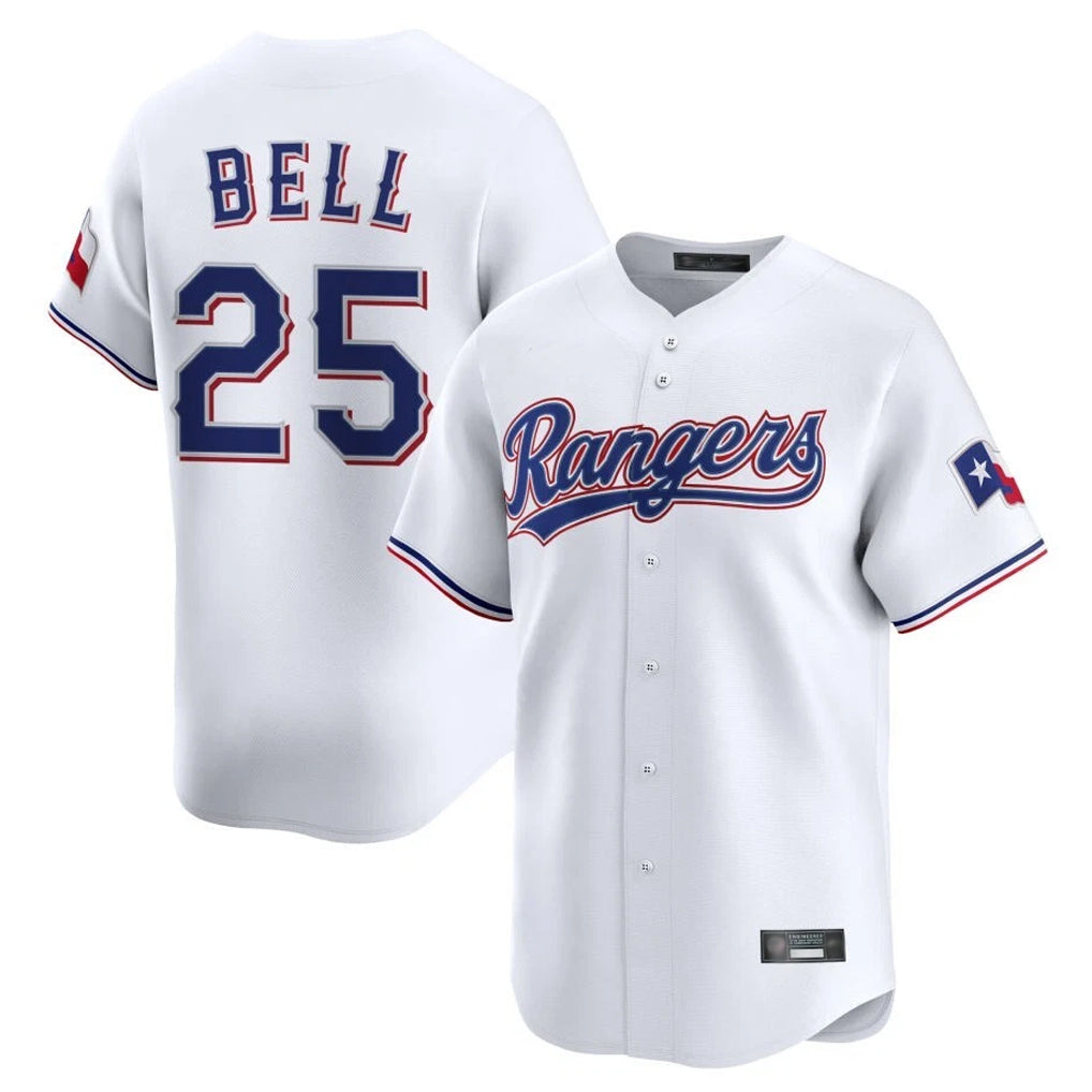 Jamed T.Rangers #25 Buddy Bell Player White Home Limited Stitched Jerseys