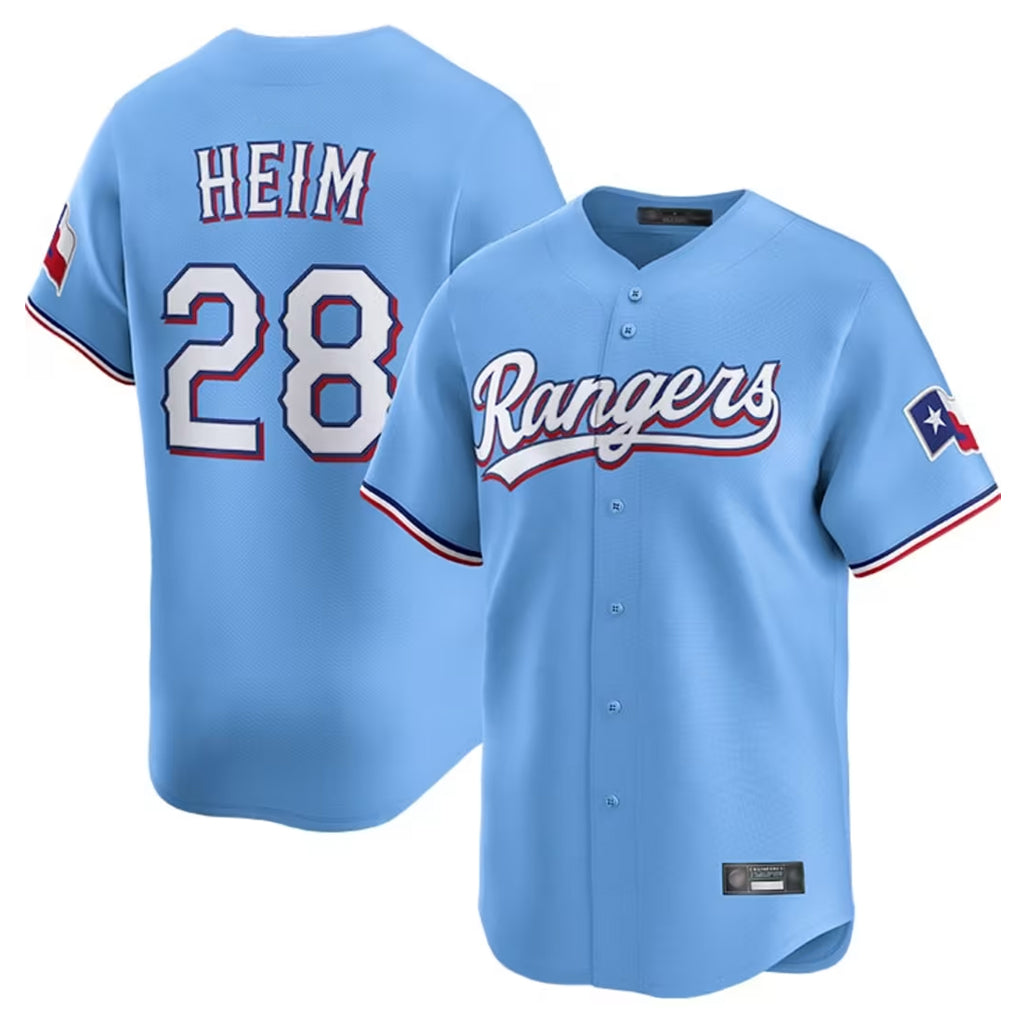 Jamed T.Rangers #28 Jonah Heim Player Light Blue Home Limited Stitched Jerseys
