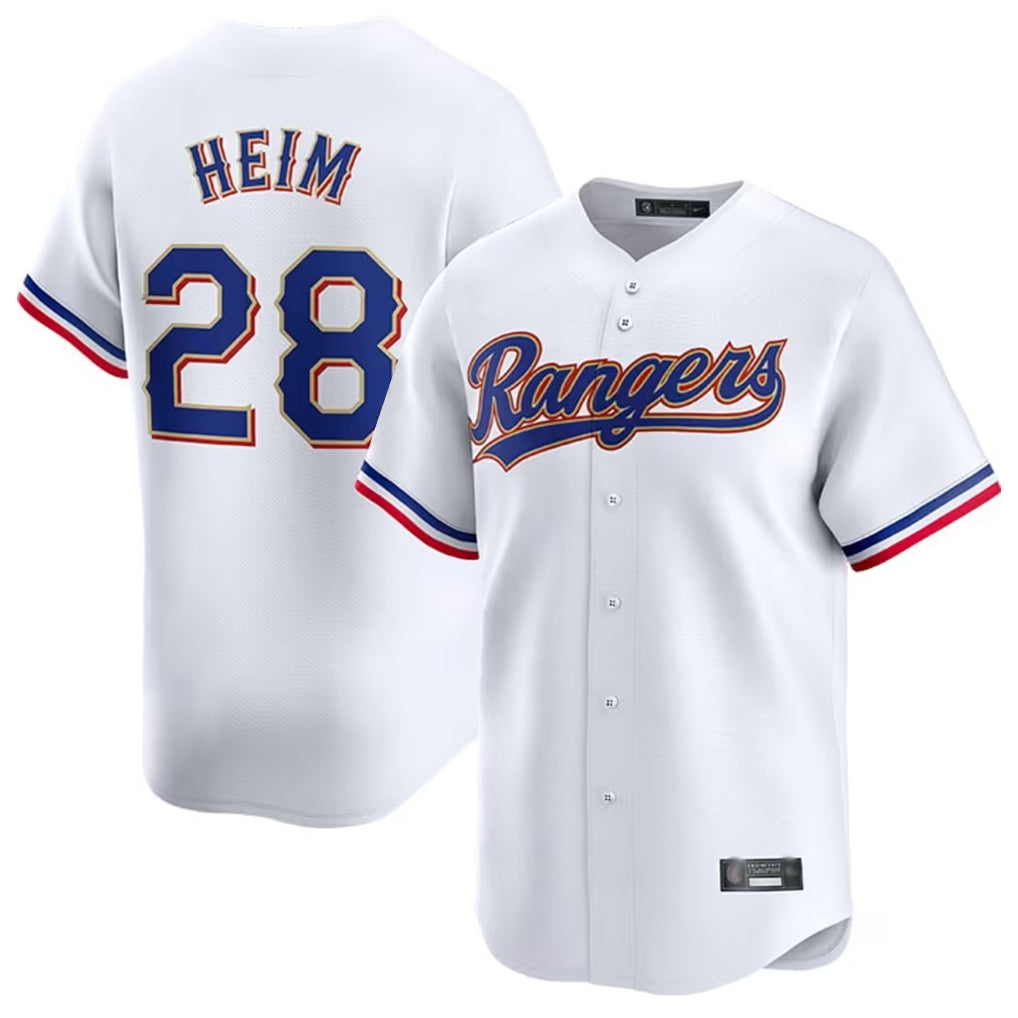 Jamed T.Rangers #28 Jonah Heim Player White Gold Collection Limited Stitched Jerseys
