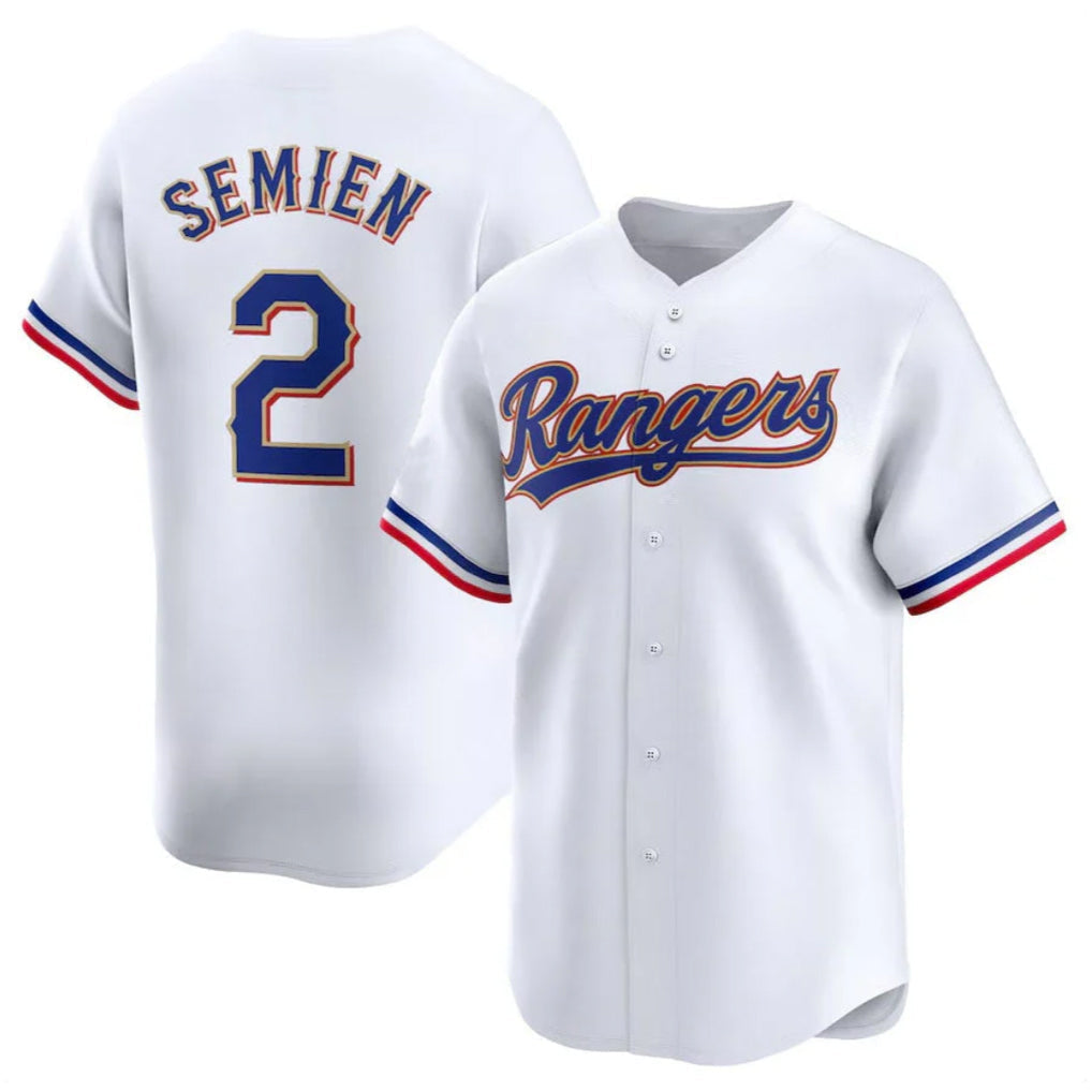 Jamed T.Rangers #2 Marcus Semien Player Gold Collection Limited White Stitched Jerseys
