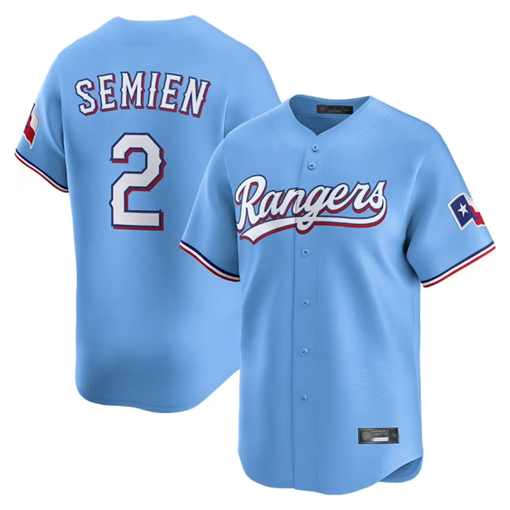 Jamed T.Rangers #2 Marcus Semien Player Light Blue Limited Home Stitched Jerseys