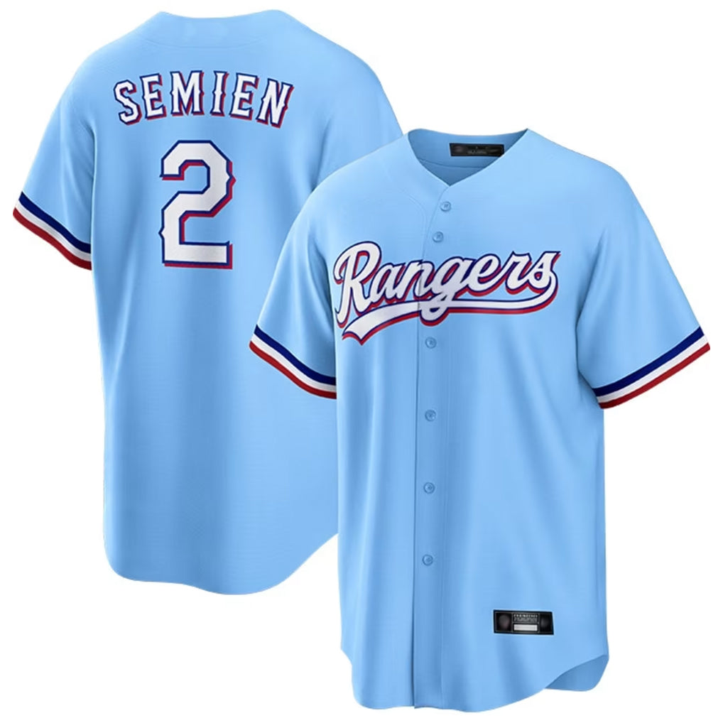 Jamed T.Rangers #2 Marcus Semien Player Light Blue Replica Game Stitched Jerseys