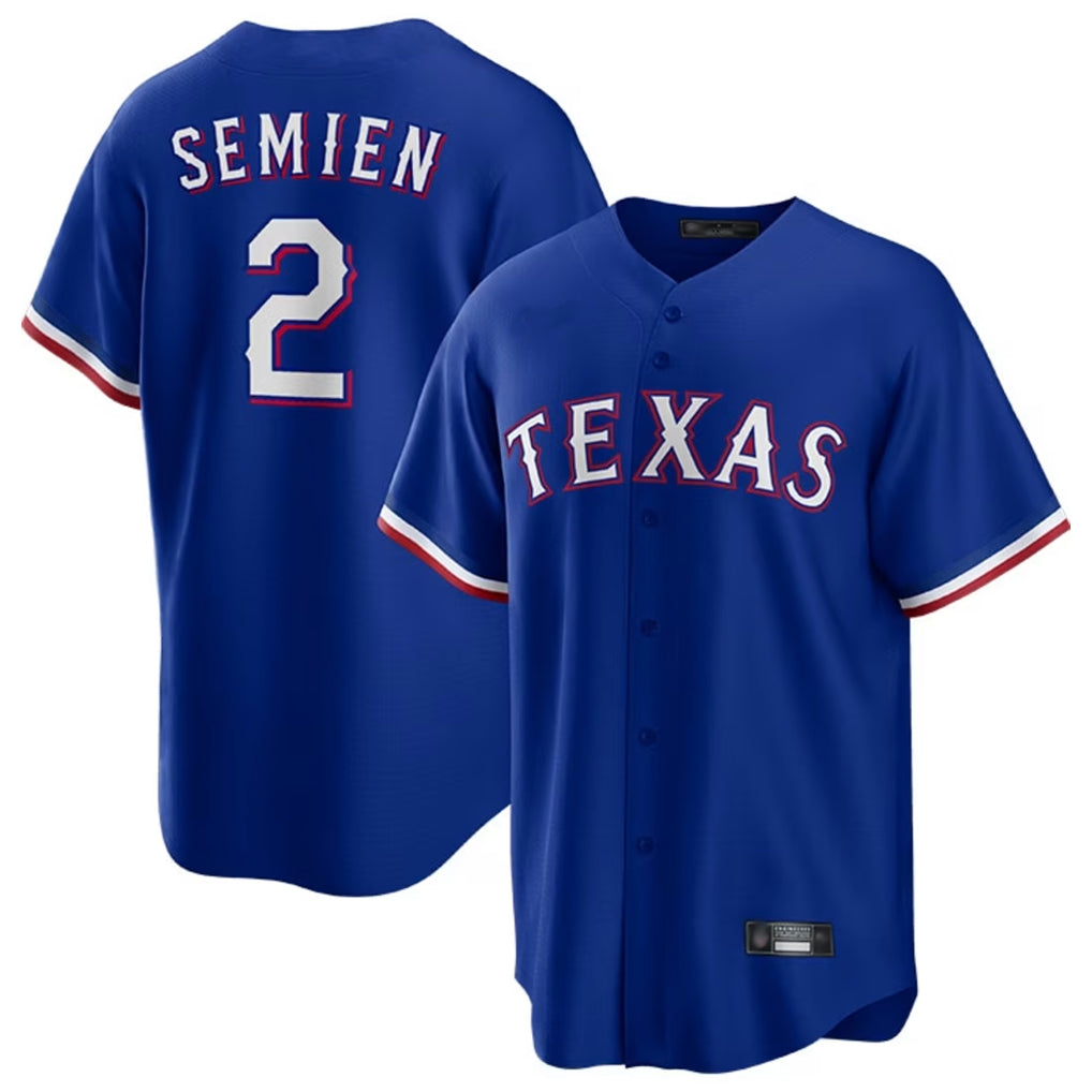 Jamed T.Rangers #2 Marcus Semien Player Royal Home Game Stitched Jerseys